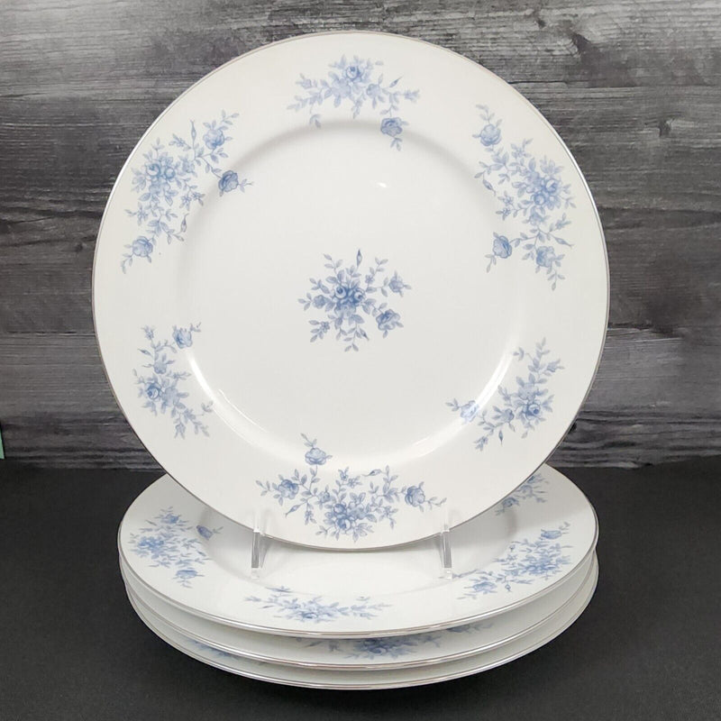 Load image into Gallery viewer, Crown Empire Duchess Set of 4 Dinner Plate 10 3/8&quot; Floral Silver Rim Ceramic
