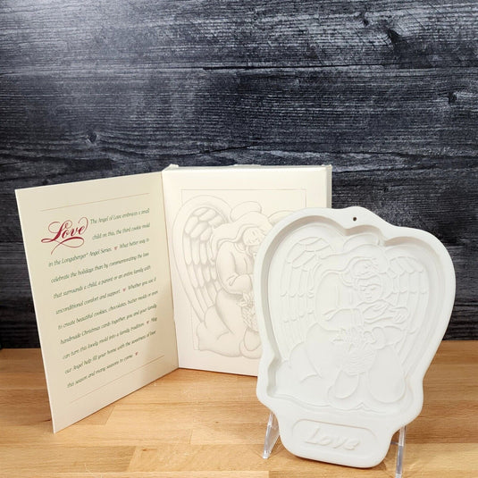 Longaberger Pottery Angel Baking Pan 1995 Cookie Mold & Box White Stoneware