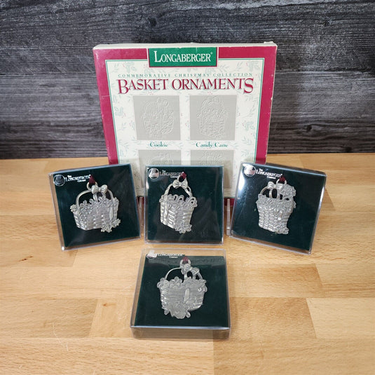 Longaberger Pewter Basket Ornaments Tie Ons Cookies Canes Mistletoe Poinsettia