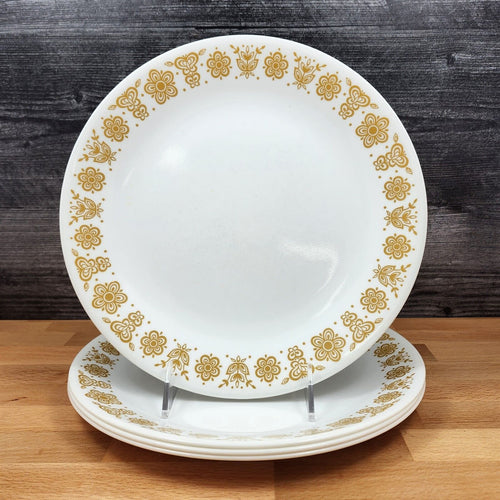 Corelle Corning Butterfly Gold Dinner Plate Set of 4 White Ceramic 10.25