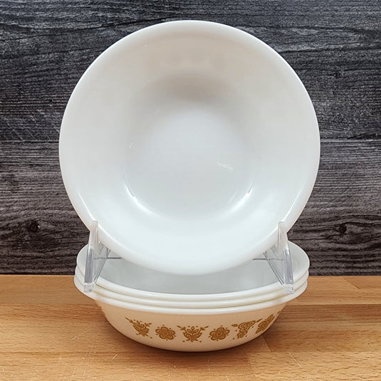 Corelle Corning Butterfly Gold Bowl Set of 4 Fruit Dessert Sauce Ceramic White