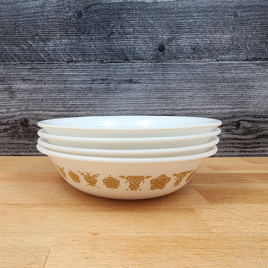 Corelle Corning Butterfly Gold Bowl Set of 4 Fruit Dessert Sauce Ceramic White