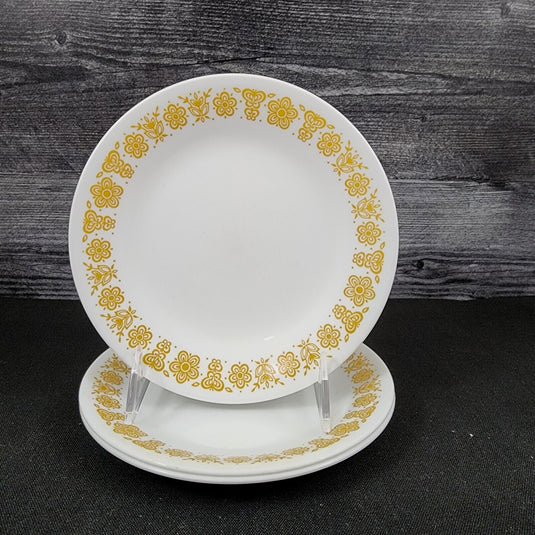 Corelle Corning Butterfly Gold 3 Plate Set Bread & Butter Ceramic White 6 3/4