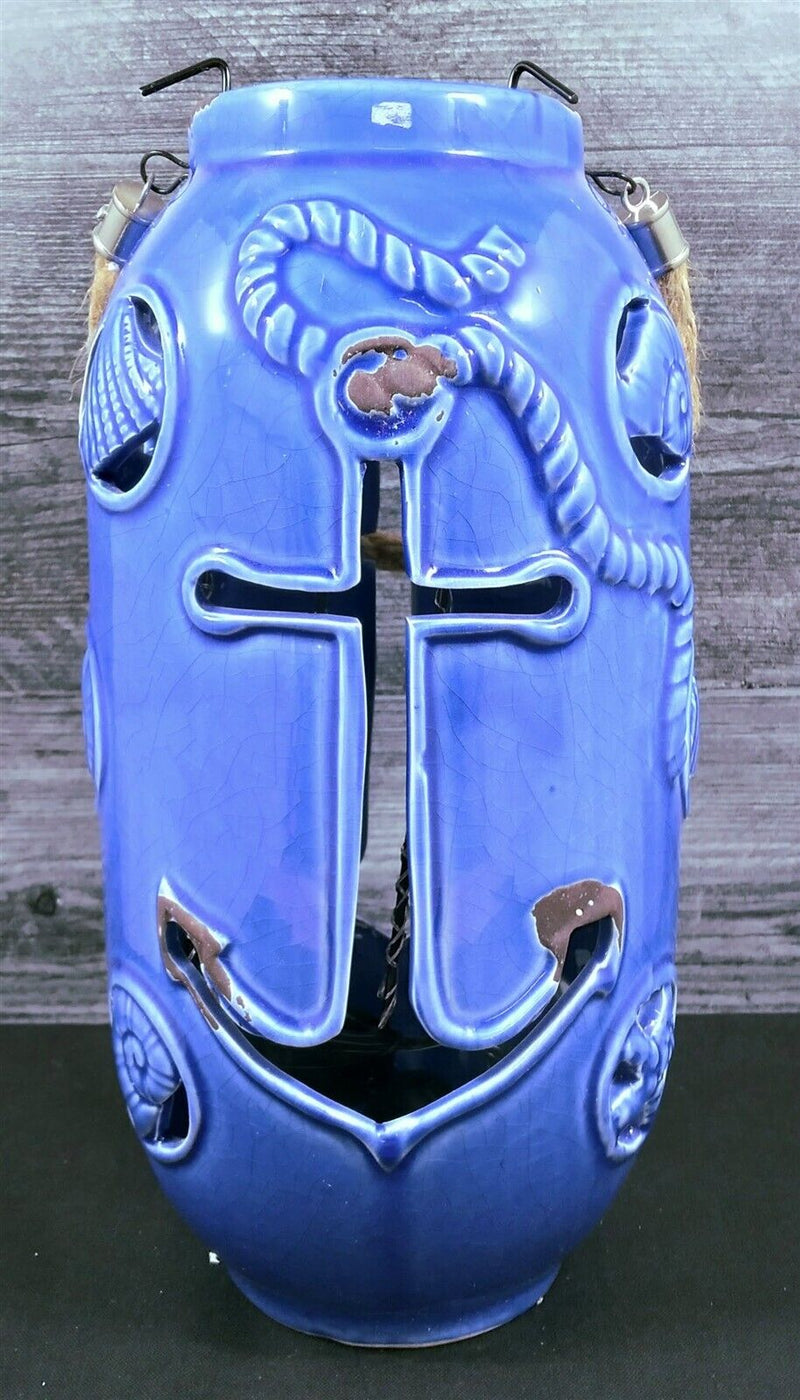 Load image into Gallery viewer, Nautical Maritime Candle Holder Lantern Blue for Tea light Weathered Look Lamp

