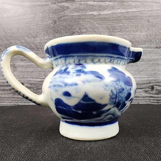 Snout-Nosed Creamer 3” By Canton Antique Chinese Export Blue White Porcelain