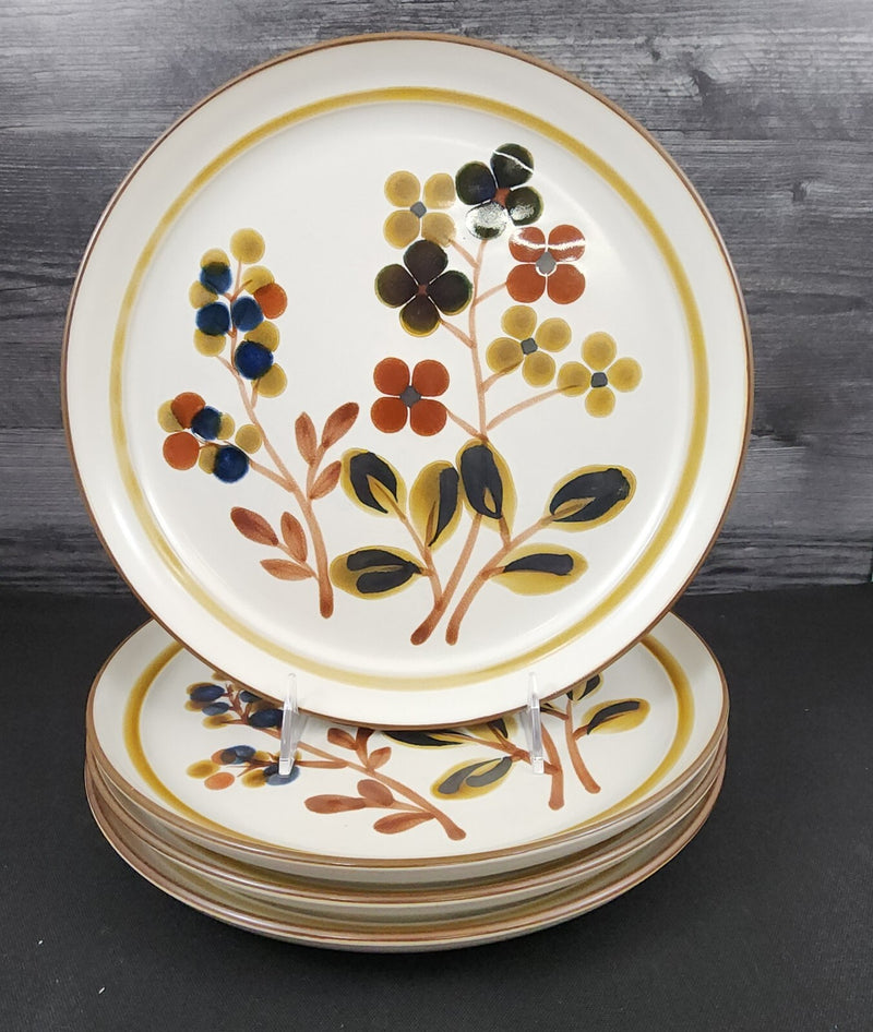 Load image into Gallery viewer, Noritake October Fest Set of 4 Dinner Plate Stoneware Brown Blue Yellow Floral
