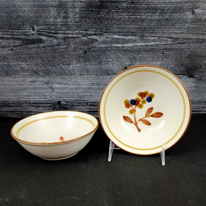 Load image into Gallery viewer, Noritake October Fest Set of 2 Soup Bowls Stoneware Brown Blue Yellow Floral
