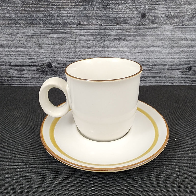 Load image into Gallery viewer, Noritake October Fest Cup Saucer 4 Set w/Trim Stoneware Brown Blue Yellow Floral
