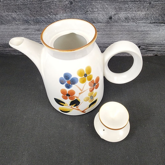 Noritake October Fest Teapot Stoneware Brown Blue Yellow Floral Tea Pot