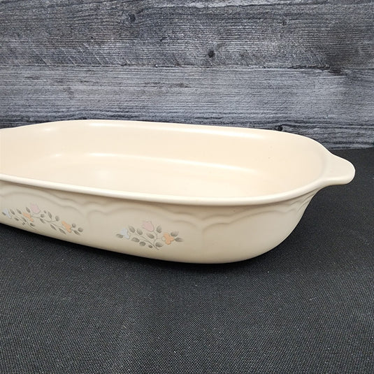 Pfaltzgraff Remembrance Rectangle Casserole Baker Peach White Flowers Stoneware