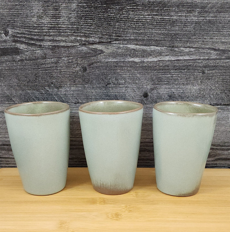 Load image into Gallery viewer, Frankoma Westwind Prairie Green Pottery 3 Tumblers Coffee Ice Tea Ada Clay 5L
