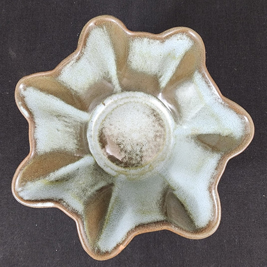 Frankoma Plainsman Woodland Moss Pottery Bowl Blue Brown Green Fluted Planter