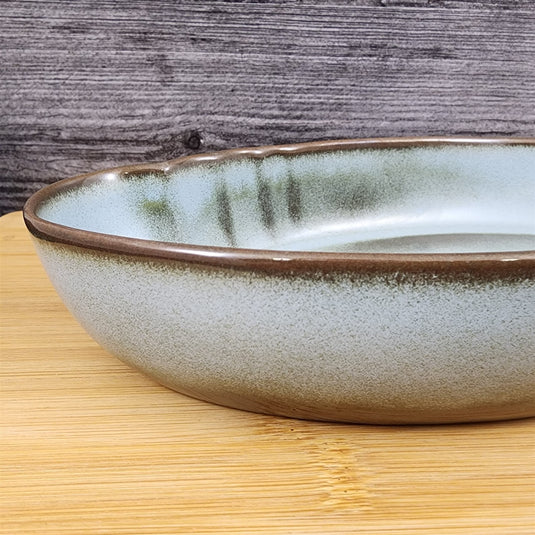 Frankoma Plainsman Woodland Moss Pottery Oriental Bowl Blue Brown Green 10" Dish