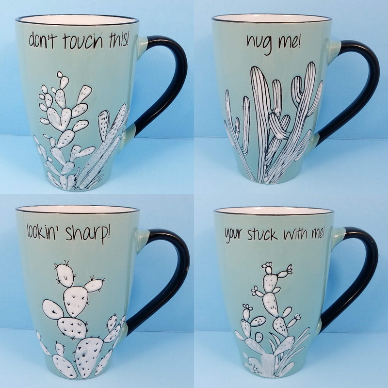 Load image into Gallery viewer, Sanora Cactus Sayings Coffee Mug Cup by Blue Sky Ceramic 21oz U Pick the Saying
