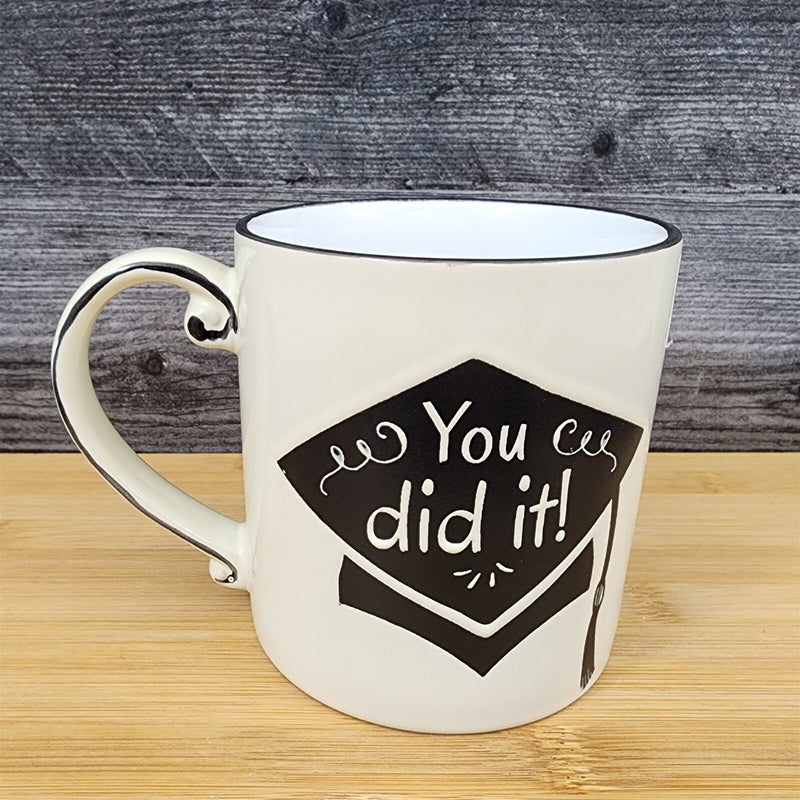 Load image into Gallery viewer, Graduation Coffee Mug Embossed Ceramic Tea Cup Blue Sky Spectrum 16oz Ivory
