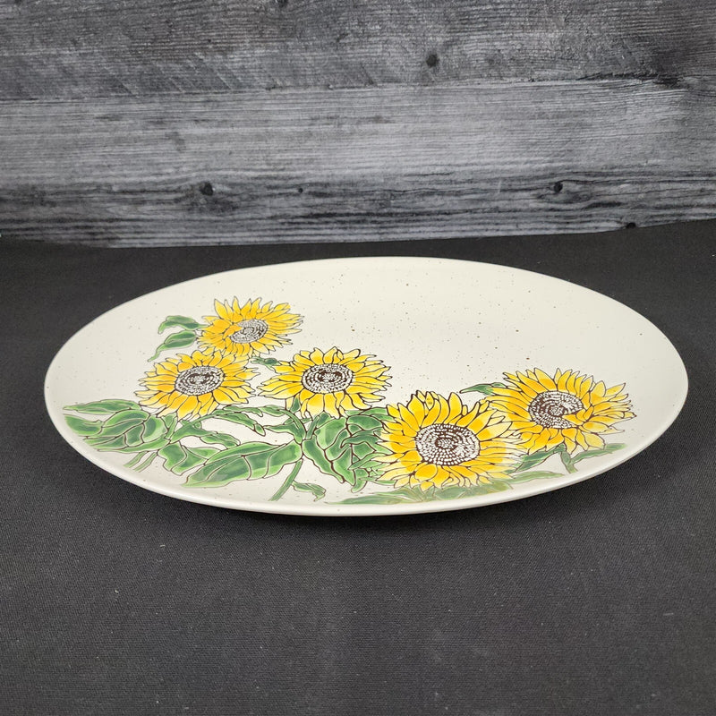 Load image into Gallery viewer, Sunflower Oval Platter Tray 14x9” Ceramic Embossed By Spectrum Blue Sky Harvest
