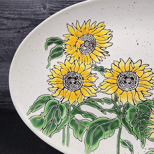 Sunflower Oval Platter Tray 14x9” Ceramic Embossed By Spectrum Blue Sky Harvest