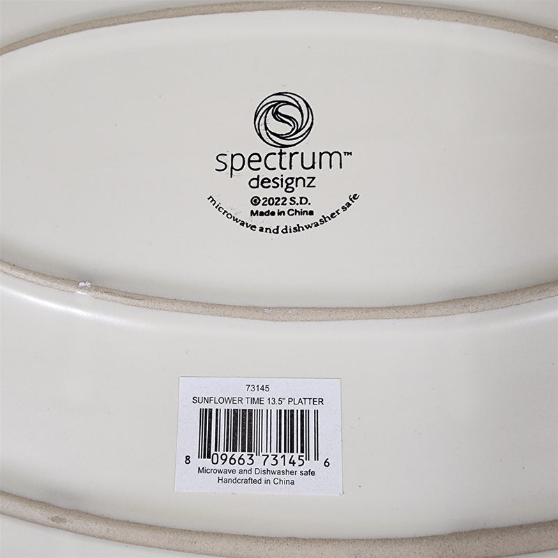 Load image into Gallery viewer, Sunflower Oval Platter Tray 14x9” Ceramic Embossed By Spectrum Blue Sky Harvest
