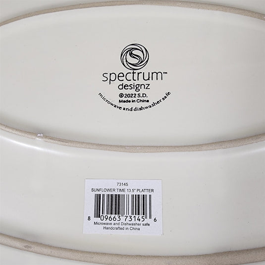 Sunflower Oval Platter Tray 14x9” Ceramic Embossed By Spectrum Blue Sky Harvest