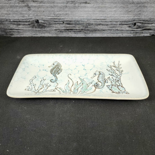 Sea Horse and Shells Serving Plate 10" Platter Blue Sky Tray Ceramic Embossed