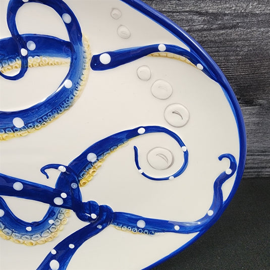 Octopus Platter Embossed Oval Serving Tray Ceramic Blue Sky 13.5"