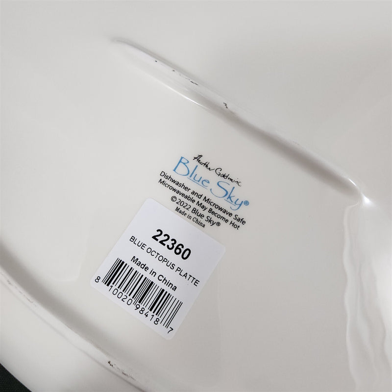 Load image into Gallery viewer, Octopus Platter Embossed Oval Serving Tray Ceramic Blue Sky 13.5"
