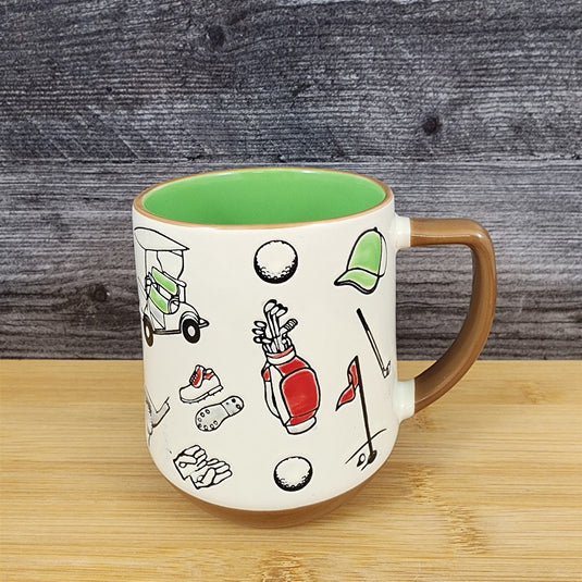 Dad Golf Coffee Mug Ceramic Embossed White Green Cup Blue Sky Father’s Day