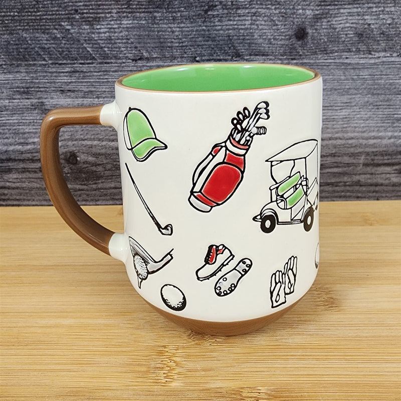 Load image into Gallery viewer, Dad Golf Coffee Mug Ceramic Embossed White Green Cup Blue Sky Father’s Day
