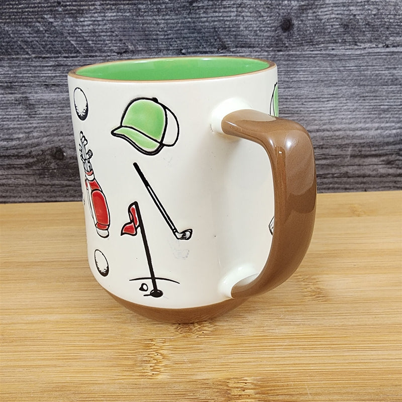 Load image into Gallery viewer, Dad Golf Coffee Mug Ceramic Embossed White Green Cup Blue Sky Father’s Day
