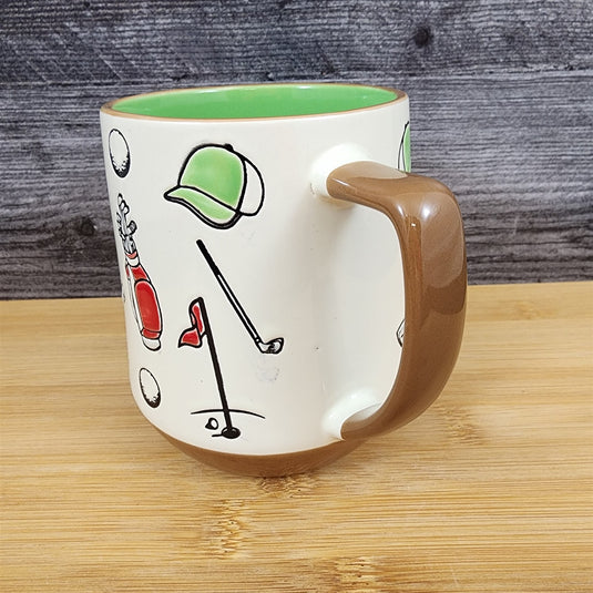 Dad Golf Coffee Mug Ceramic Embossed White Green Cup Blue Sky Father’s Day