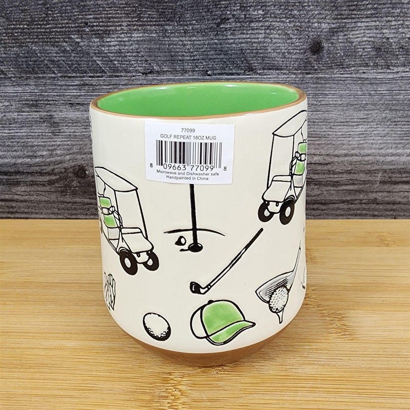 Load image into Gallery viewer, Dad Golf Coffee Mug Ceramic Embossed White Green Cup Blue Sky Father’s Day
