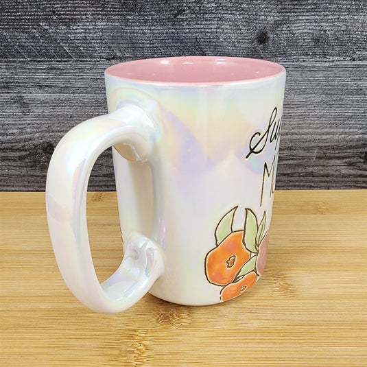 Super Mom Coffee Mug Ceramic Embossed White Floral Tea Cup Mother by Blue Sky