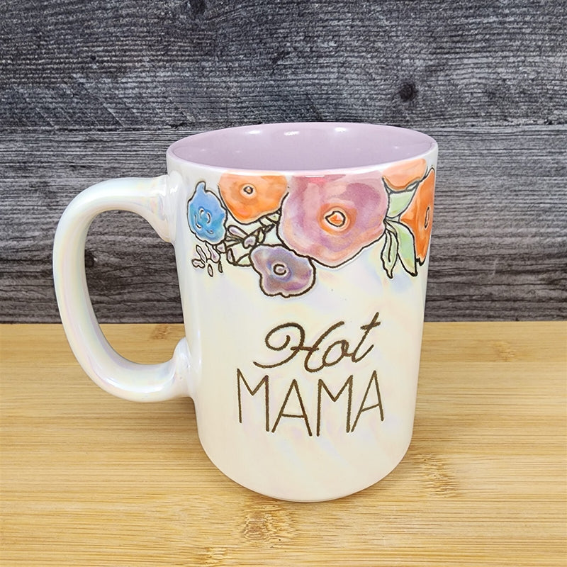 Load image into Gallery viewer, Hot Mama Coffee Mug Ceramic Embossed White Floral Tea Cup Mom by Blue Sky
