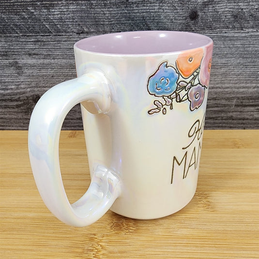 Hot Mama Coffee Mug Ceramic Embossed White Floral Tea Cup Mom by Blue Sky