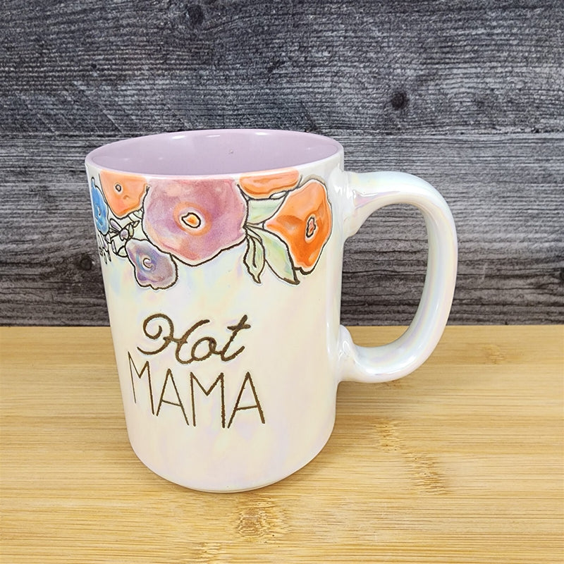 Load image into Gallery viewer, Hot Mama Coffee Mug Ceramic Embossed White Floral Tea Cup Mom by Blue Sky
