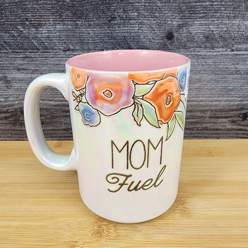 Load image into Gallery viewer, Mom Fuel Coffee Mug Ceramic Embossed White Floral Tea Cup Mom by Blue Sky
