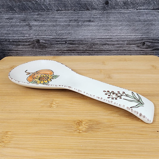 Saddlebrook Farm Spoon Rest Pumpkin Fall Sunflower Ceramic Spectrum Embossed