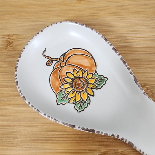 Saddlebrook Farm Spoon Rest Pumpkin Fall Sunflower Ceramic Spectrum Embossed