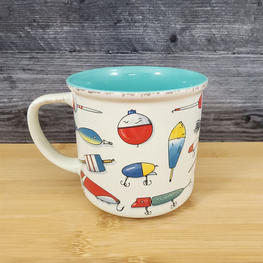 Gone Fishing Mug Ceramic Lure Tackle Theme Blue Sky Father Day Gift Coffee Cup