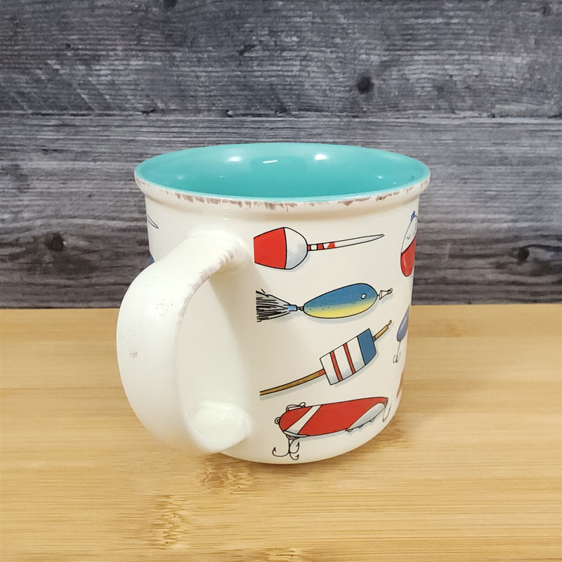 Load image into Gallery viewer, Gone Fishing Mug Ceramic Lure Tackle Theme Blue Sky Father Day Gift Coffee Cup

