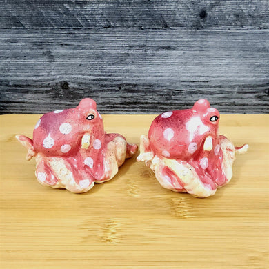 Red Octopus Salt Pepper Set Collectible Ceramic by Blue Sky Clayworks