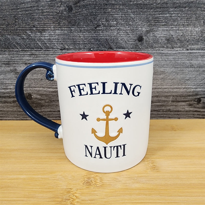 Load image into Gallery viewer, Feeling Nauti Nautical Coffee Mug 21oz (621ml) Embossed Blue Sky Ceramic Tea Cup
