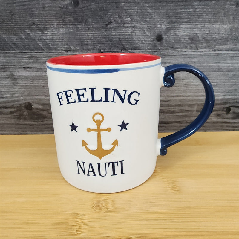 Load image into Gallery viewer, Feeling Nauti Nautical Coffee Mug 21oz (621ml) Embossed Blue Sky Ceramic Tea Cup
