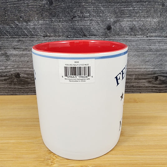 Feeling Nauti Nautical Coffee Mug 21oz (621ml) Embossed Blue Sky Ceramic Tea Cup