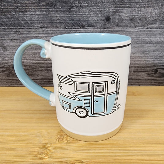 Camper Trailer Vintage RV Coffee Mug by Blue Sky 16 oz Ceramic Embossed Tea Cup