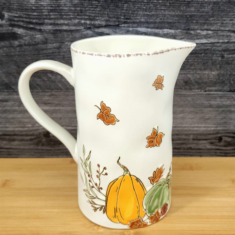 Load image into Gallery viewer, Saddlebook Farm Pitcher Pumpkins Fall Ceramic Embossed Water Jug by Blue Sky
