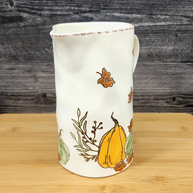 Load image into Gallery viewer, Saddlebook Farm Pitcher Pumpkins Fall Ceramic Embossed Water Jug by Blue Sky
