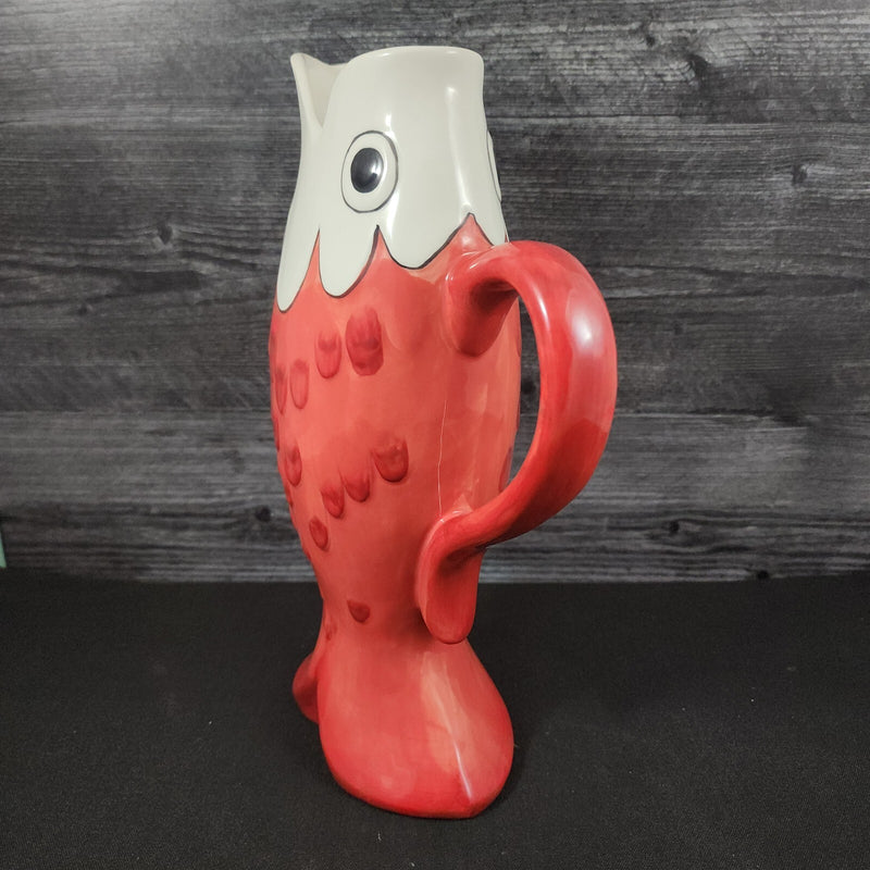 Load image into Gallery viewer, Sardine Fish Pitcher Coral Ceramic Embossed Water Jug by Blue Sky
