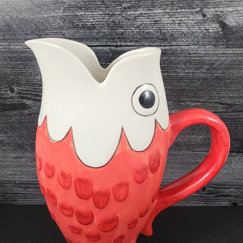 Load image into Gallery viewer, Sardine Fish Pitcher Coral Ceramic Embossed Water Jug by Blue Sky
