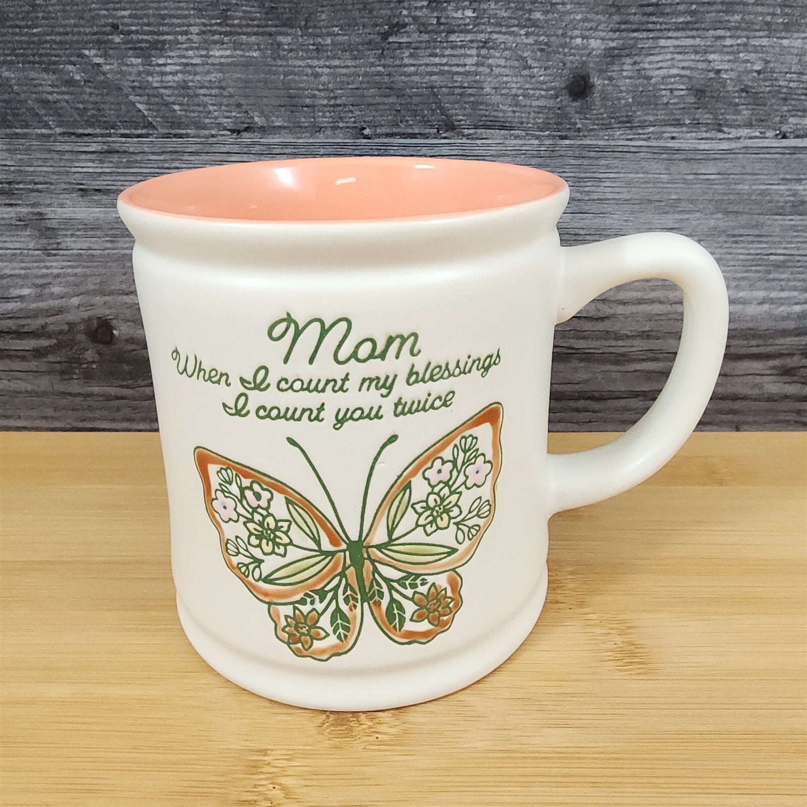 Mom Coffee Mug Ceramic Embossed White Floral Mother Butterfly Tea Cup ...